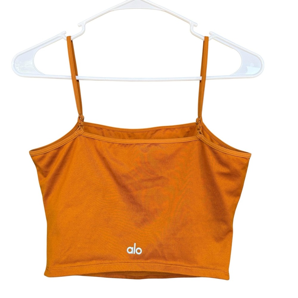 Alo Yoga Tank Top Womens Small Orange Cropped Camisole Stretch Straps Athletic